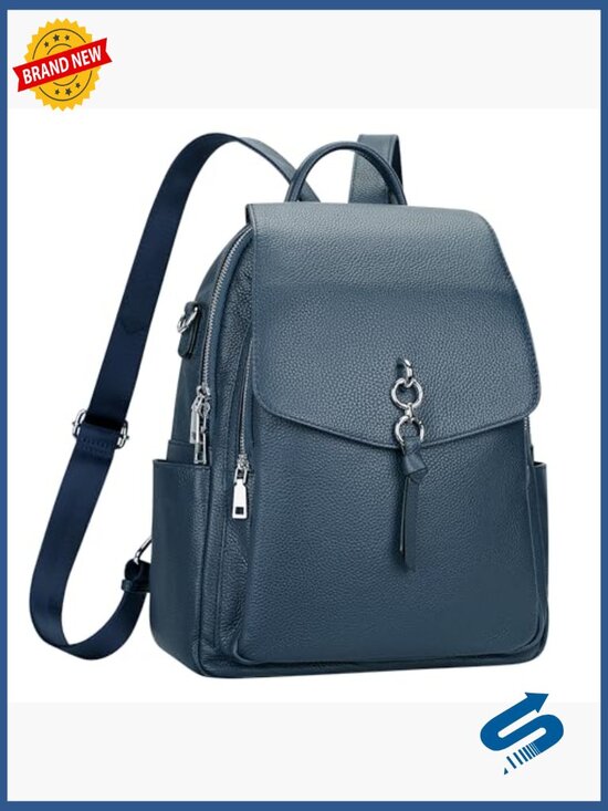Convertible Genuine Leather Backpack Purse Shoulder Bag Flap Top
